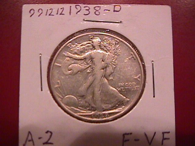 Liberty Walking Silver Half Dollar 1938-D Very Fine #20 Condition