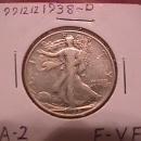 Liberty Walking Silver Half Dollar 1938-D Very Fine #20 Condition