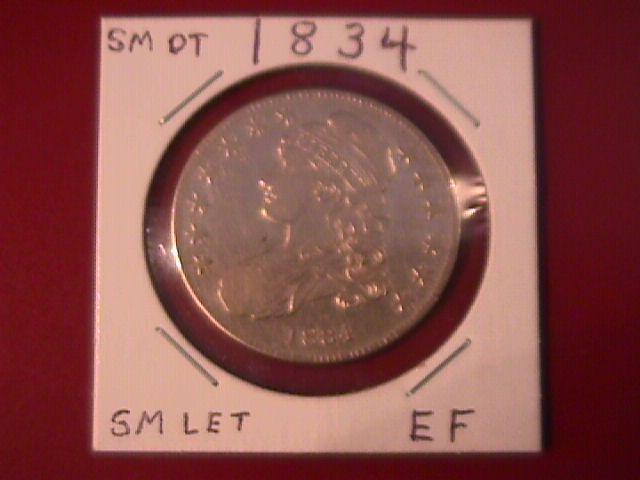 Capped Bust Silver Half Dollar 1834 Extremely Fine Condition