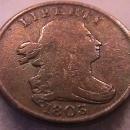 Coin Draped Bust Half Cent 1803 Fine to Very Fine Condition