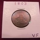 Coin Draped Bust Half Cent 1803 Fine to Very Fine Condition