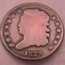 Coin Classic Head Half Cent 1829 Fine to Very Fine Condition