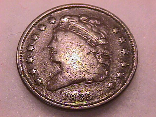 Coin Classic Head Half Cent 1835 Very Fine to Extremely Fine Condition