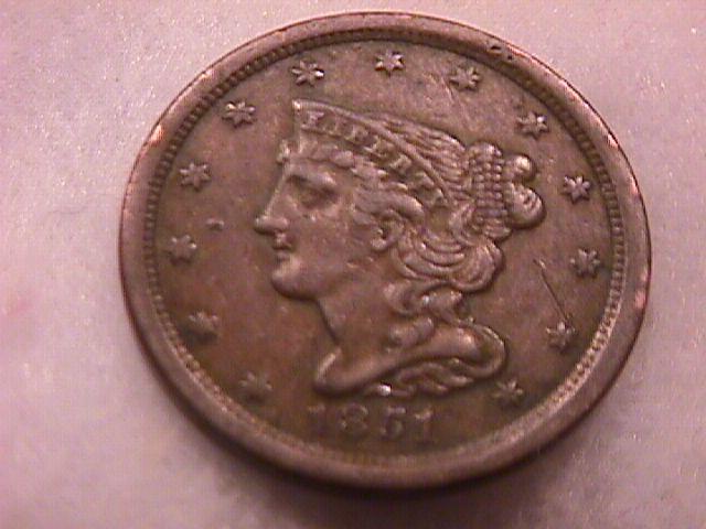 Coin Braided Hair Half Cent 1851 Extremely Fine to Almost Uncirculated Condition