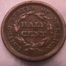 Coin Braided Hair Half Cent 1851 Extremely Fine to Almost Uncirculated Condition