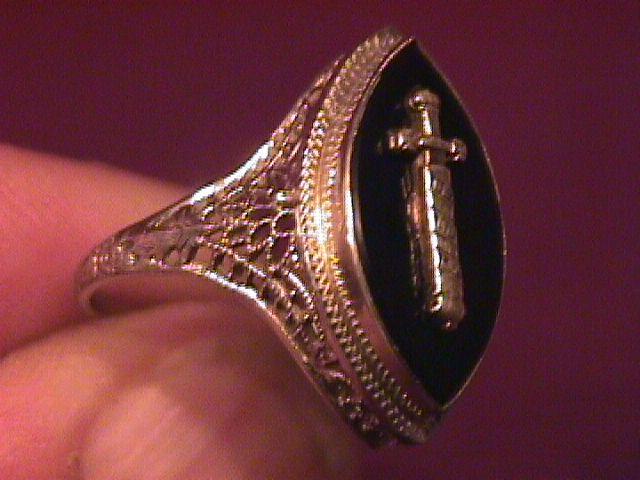 14K Solid White Gold Filigree Ladies Demolay Ring