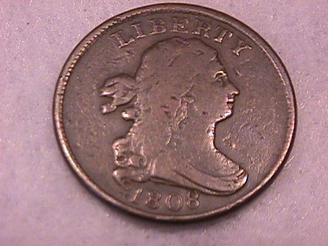 Draped Bust Copper Coin 1808 Half Cent = Very Fine Condition
