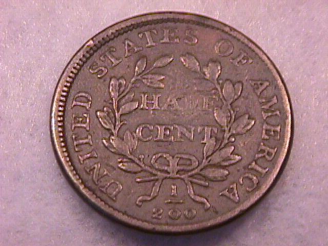 Draped Bust Copper Coin 1808 Half Cent = Very Fine Condition