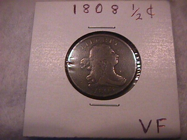 Draped Bust Copper Coin 1808 Half Cent = Very Fine Condition