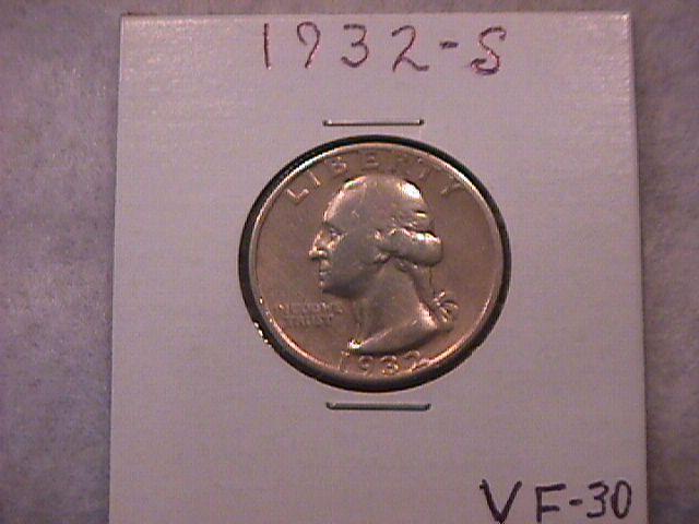 Silver Coin Washington Quarter 1932-S Key Date=Very Fine Condition
