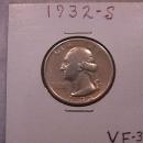 Silver Coin Washington Quarter 1932-S Key Date=Very Fine Condition