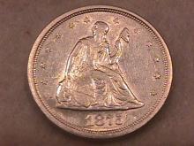 Liberty Seated Silver Coin Twenty Cent Piece 1875-S Almost Uncirculated Condition