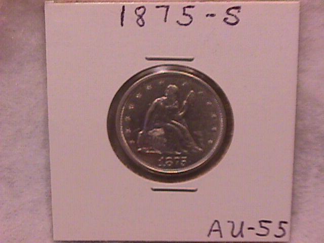 Liberty Seated Silver Coin Twenty Cent Piece 1875-S Almost Uncirculated Condition