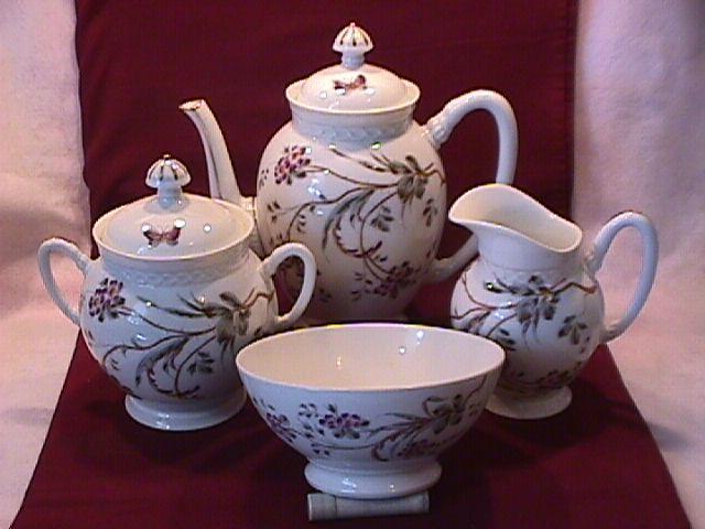 E. F.-BL Unknown Porcelaine (Butterfly & Bush) Coffee Set