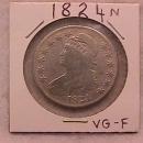 Capped Bust Silver Half Dollar Coin, 1824, Very Good to Fine Condition