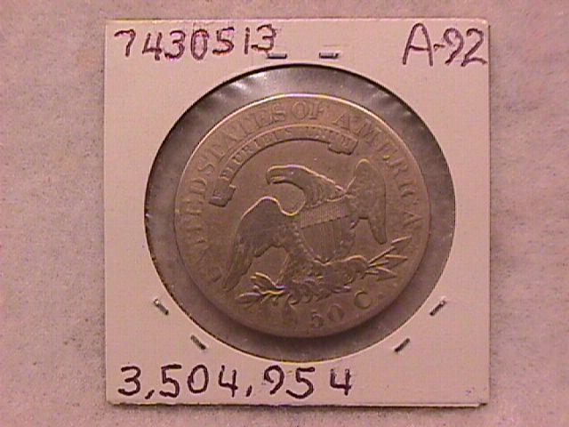 Capped Bust Silver Half Dollar Coin, 1824, Very Good to Fine Condition