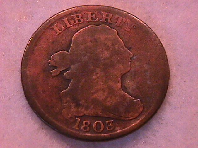 Half Cent Copper Coin Draped Bust-1803 Very Good To Fine Condition