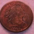 Half Cent Copper Coin Draped Bust-1803 Very Good To Fine Condition