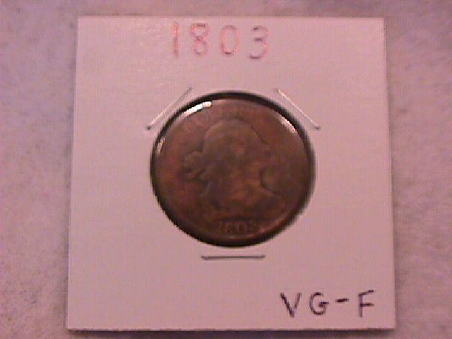 Half Cent Copper Coin Draped Bust-1803 Very Good To Fine Condition