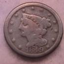 Half Cent Copper Coin Braided Hair-1849 Good To Very Good Condition