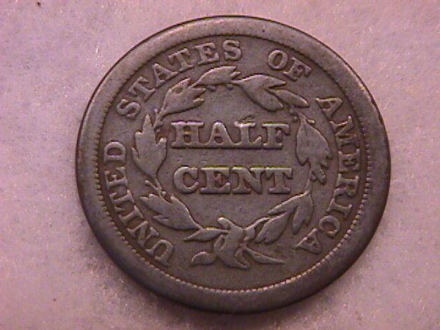 Half Cent Copper Coin Braided Hair-1849 Good To Very Good Condition