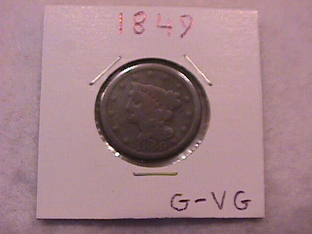 Half Cent Copper Coin Braided Hair-1849 Good To Very Good Condition