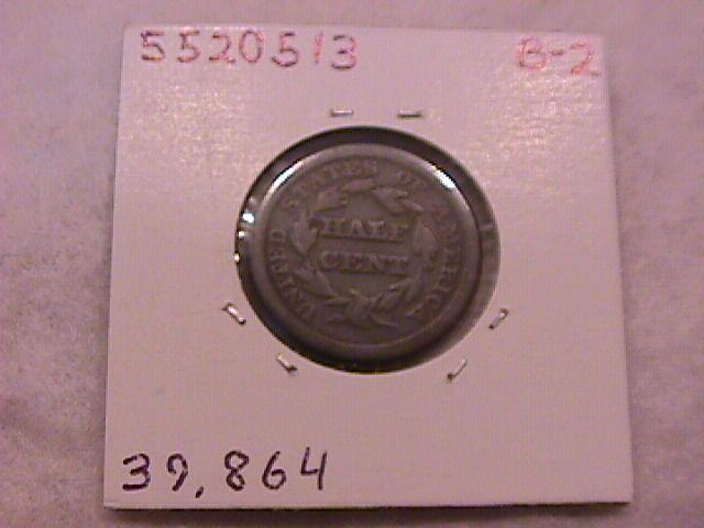 Half Cent Copper Coin Braided Hair-1849 Good To Very Good Condition