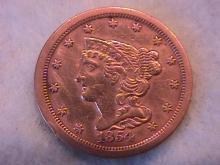 Half Cent Copper Coin Braided Hair 1854 Extremely Fine To Almost Uncirculated Condition