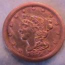 Half Cent Copper Coin Braided Hair 1854 Extremely Fine To Almost Uncirculated Condition