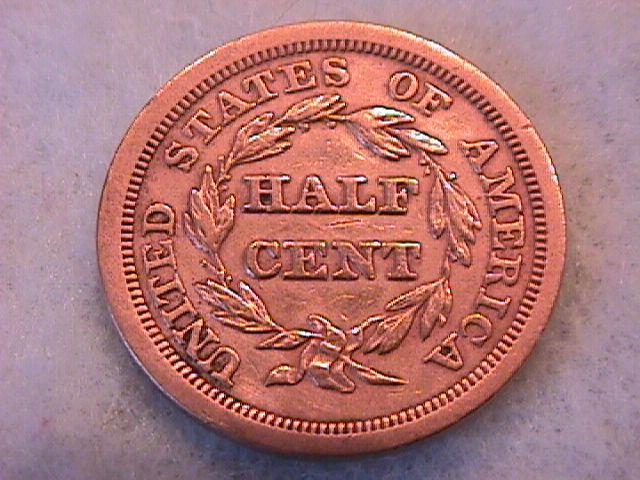 Half Cent Copper Coin Braided Hair 1854 Extremely Fine To Almost Uncirculated Condition
