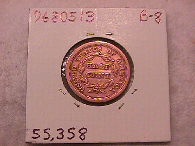 Half Cent Copper Coin Braided Hair 1854 Extremely Fine To Almost Uncirculated Condition