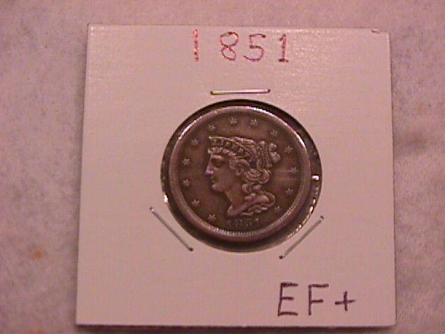 Braided Hair Half Cent Coin 1851 Extremely Fine to Almost Uncirculated Condition