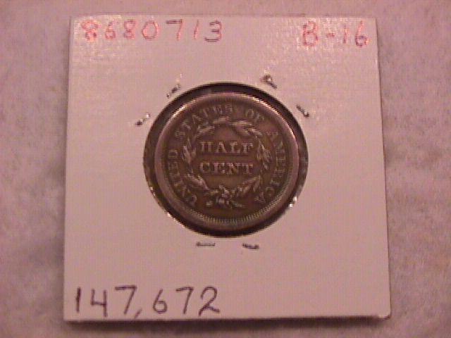 Braided Hair Half Cent Coin 1851 Extremely Fine to Almost Uncirculated Condition