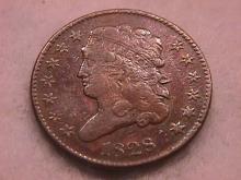 Classic Head Half Cent Coin 1828 Very Fine Plus Condition
