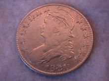 Capped Bust Half Dollar Coin 1821 Fine Plus Condition