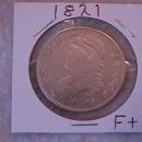 Capped Bust Half Dollar Coin 1821 Fine Plus Condition