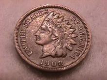 Indian Head Penny Copper Coin 1908-S Very Fine Plus Condition