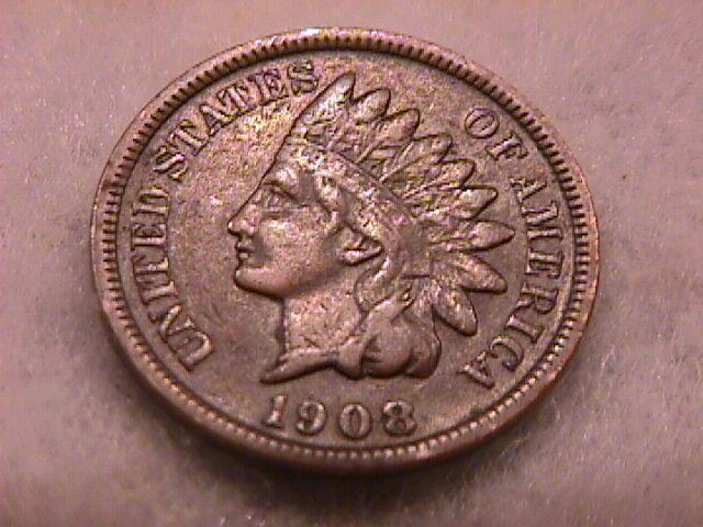 Indian Head Penny Copper Coin 1908-S Very Fine Plus Condition