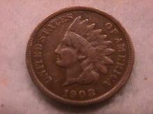Indian Head Penny Copper Coin 1908-S Very Fine Plus Condition