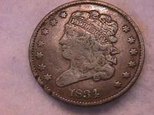 Coin Classic Head Half Cent 1834 Very Fine to Extremely Fine Condition