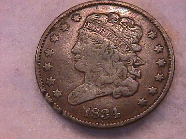 Coin Classic Head Half Cent 1834 Very Fine to Extremely Fine Condition