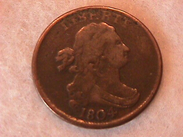 Draped Bust Half CENT COIN 1804 Fine to Very Fine Condition