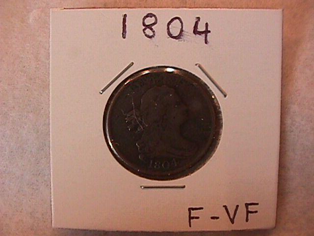 Draped Bust Half CENT COIN 1804 Fine to Very Fine Condition