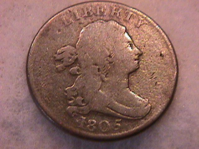 Draped Bust Half Cent Coin 1805 Fine Plus to Very Fine Condition