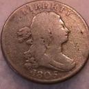Draped Bust Half Cent Coin 1805 Fine Plus to Very Fine Condition