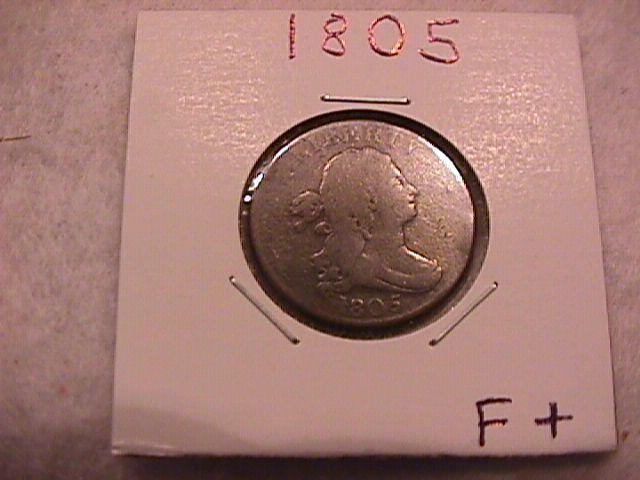 Draped Bust Half Cent Coin 1805 Fine Plus to Very Fine Condition