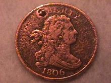 Draped Bust Half Cent Coin 1806 Very Fine Plus Details with 1 Pit on Both Sides