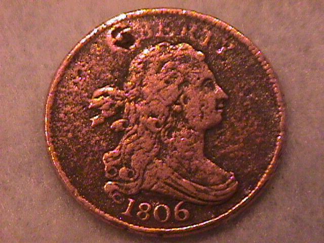 Draped Bust Half Cent Coin 1806 Very Fine Plus Details with 1 Pit on Both Sides