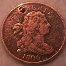 Draped Bust Half Cent Coin 1806 Very Fine Plus Details with 1 Pit on Both Sides
