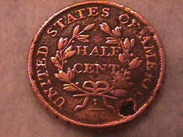Draped Bust Half Cent Coin 1806 Very Fine Plus Details with 1 Pit on Both Sides